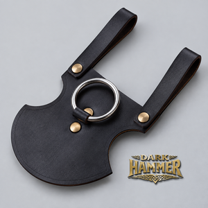 Porta Hacha en Forma de U de Cuero con Fuerte Anclaje al Cinturón, Anillo en D Metálico, Correas Remachadas, Cuero Negro Resistente - Product Image 1