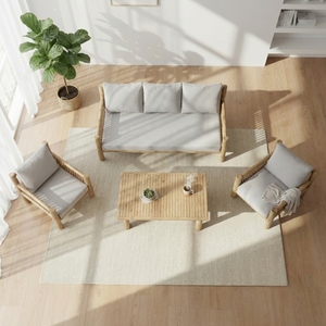 Sillón Moderno con Detalles de Bambú, Minimalista y Ecológico, Silla de Comedor con Cojín de Poliéster y Funda Extraíble, Muebles de Patio para Exteriores - Product Image 3