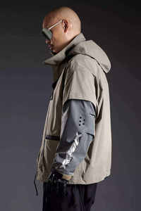 Veste tactique pour homme Techwear, streetwear, coupe-vent fonctionnel multi-poches, esthétique cyberpunk urbaine, col haut, veste cargo - Product Image 5