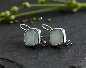 Art Palace 925 Silver <b>Opal</b> Drop <b>Earrings</b> Geometric Bezel Setting Minimalist Women's Everyday Wear Jewelry - Product Image 1