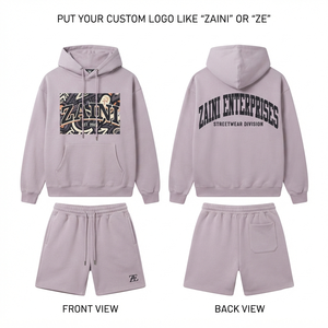 <b>Men</b> Winter Solid Hoodie <b>Shorts</b> Set Premium Cotton Polyester <b>Fleece</b> 340 GSM Purple Pullover Hoodie Rhinestone Heat Transfer - Product Image 1