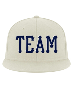 Sporty Style Custom Cream 6-Panel <b>Baseball</b> <b>Cap</b> With <b>Navy</b> Blue 3D Embroidered Logo Front Panel Unisex Casual Fitted Hat - Product Image 3