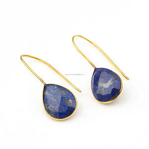 Natural Lapis Lazuli 12x16mm Gemstone 925 Silver 18K <b>Gold</b> Plated Everyday Minimalist Boho Drop Dangle <b>Earrings</b> for Her Jewelry - Product Image 3