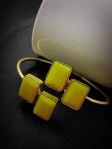 18K Gold Plated Handmade Brass <b>Bangle</b> with Citrine Quartz Rectangular Stone Traditional Wedding <b>Bracelet</b> Gift for Women - Product Image 4