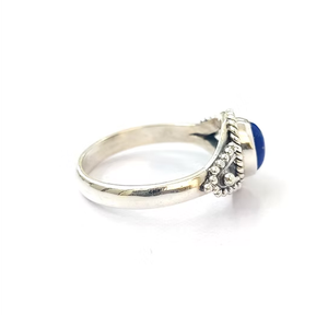 Natural Oval <b>Lapis</b> <b>Lazuli</b> <b>Ring</b> Genuine 925 Sterling Silver Textured Border Vintage Style Boho Statement Gift - Product Image 2