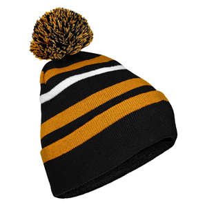 Unisex Striped Beanie <b>Hat</b> Knitted Winter <b>Cap</b> with Pom Pom 100 Acrylic Cuffed Design for Adults 56-58CM Head Circumference - Product Image 3