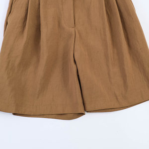 Shorts d'été décontractés plissés à 4 coloris avec fermeture éclair et ceinture, couleur unie, pour femmes - Product Image 4