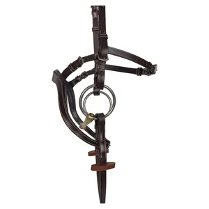 Cabezada para caballo estilo western ajustable, trenzada a mano, de cuero genuino, con frenteal recto de cuero crudo marrón, Cuero marrón 517 - Product Image 3