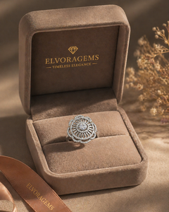 ELVORA GEMS アールデコフラワー カクテルリング ダイヤモンド パヴェセッティング ロジウムメッキ 925 シルバー レディース エンゲージメントジュエリー ヴィンテージ - Product Image 5