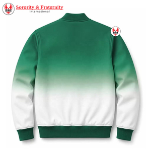 Chaqueta universitaria de satén ombré para mujer Iota Phi Lambda con letras griegas bordadas, botones a presión y cuello y puños de punto acanalado, estilo Letterman - Product Image 2