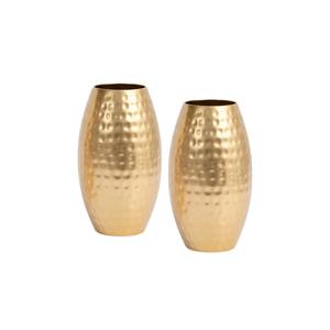 Juego de 2 jarrones decorativos de metal martillado en tono latón moderno, estilo antiguo dorado, para decoración del hogar y bodas, centros de mesa. - Product Image 3