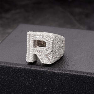 Anillo de Cóctel Geométrico para Hombre, Plata 925, Bañado en Rodio, Corte Baguette, Engaste Pavé de Diamantes, Estilo Hiphop - Product Image 2