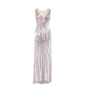 Robe longue sans manches pour femme, en sequins argentés, col en V |   Robe de soirée en tulle transparente style Art Déco pour bal de promo Gatsby, réception de mariage - Product Image 2