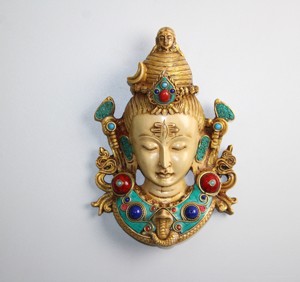 Tibetan Nepalese Style Resin Shiva Mask Wall Plaque Vintage Shiva Statue with <b>Stone</b> Mosaic Work Traditional Religious Hindu - Product Image 2