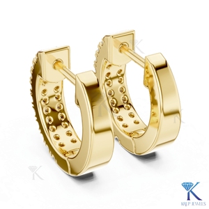 Natural Diamond Filled Double Row Brilliant Cut Pave Huggie <b>Hoop</b> <b>Earrings</b> 14K <b>Solid</b> Gold Luxury Bridal Women - Product Image 4