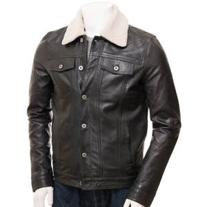 <b>Men's</b> Premium Quality 100% Leather Full-Sleeve Winter <b>Jacket</b> High Street Style Canvas Front Logo Windproof Breathable - Product Image 5