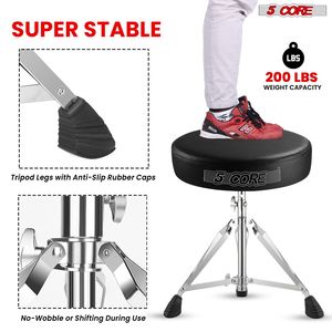 Sgabello per Batteria con Sedile Imbottito Regolabile, Supporto per Pad di Pratica e Supporto per Rullante - Product Image 6