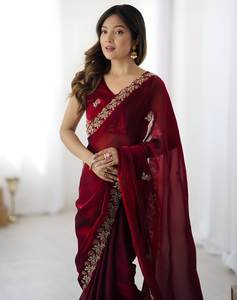 Sari Moderno para Mujer, Modelo Fandy Sartin, Suave, con Bordado de Lentejuelas en Relieve, de Secado Rápido, para Todas las Temporadas, Ideal para Bodas y Fiestas - Product Image 5