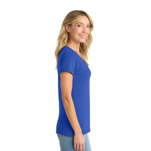 T-shirt tendance pour femme à col en V, en jersey de coton confortable, à manches courtes, haut décontracté, fournisseur d'habillement en gros - Product Image 4