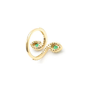 Anillo ajustable Toi et Moi Serpent Bypass de oro amarillo de 14 quilates con diamantes naturales y esmeralda talla pera con halo para mujer - Product Image 5