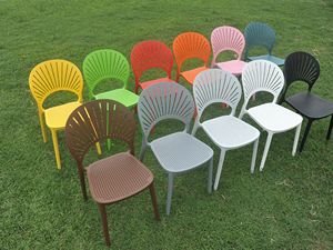 Rich Walnut Fan Back <b>Dining</b> Room Furniture | Waterproof All Weather Polypropylene Armless Patio <b>Chair</b> Modern Salon Hotel 1 Year - Product Image 4