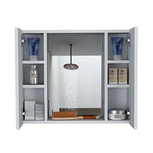 Gabinete de Medicamentos con Espejo de Doble Puerta y Acabado Blanco, con Espejo y Estante Externo Individual para Baño - Product Image 2