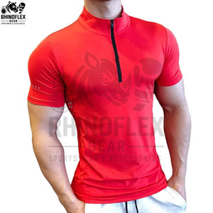 Men's Casual Short-sleeve <b>Half</b>-zip T-<b>shirt</b> 100% Cotton SOLID Color Regular Fit 230 Gsm Knitted Breathable Customizable Blank - Product Image 4