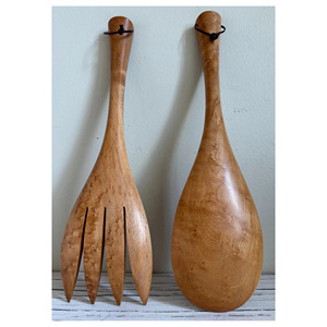 Cuillères à salade en bois d'acacia de haute qualité, gravées sur mesure, finition miroir, écologiques, cadeau de mariage unique pour lui, elle, maman, papa, petit ami - Product Image 3