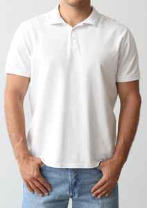 Polo pour homme avec logo personnalisé, motif uni, tissu tricoté en mélange polyester-coton - Product Image 2
