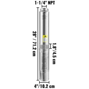 Bomba Sumergible para Pozos Profundos de 0.5HP, 115V/60Hz, para Riego Agrícola, Flujo de 28gpm, Altura de Elevación de 167 pies, Cable Eléctrico de 33 pies, Acero Inoxidable de 4 Pulgadas - Product Image 4