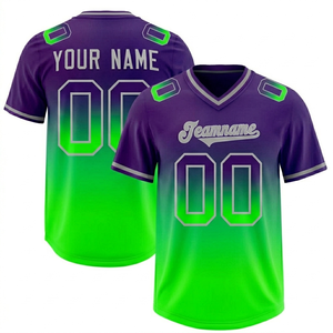 Custom V-Neck American Football Jersey Men's Purple <b>Green</b> Gradient Sublimated Print Team Name Number Regular Fit Short Sleeve - Product Image 1
