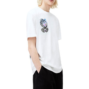 T-shirt blanc à manches courtes pour homme, col rond, coupe classique, motif imprimé numérique, style décontracté, tissu jersey 100% coton - Product Image 3