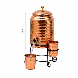 Distributeur d'eau en cuivre martelé avec 2 verres, couvercle et robinet, style vintage, pour la maison et les fêtes - Product Image 4