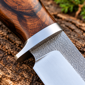 Couteau artisanal en acier Damas avec manche en bois et étui en cuir marron de qualité supérieure, couteau à lame fixe avec housse en cuir - Product Image 2