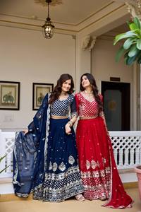 Ensemble Lehenga Choli en Faux Georgette de Créateur avec Broderie de Paillettes de Sept Millimètres, Jupe Évasée et Dupatta Assortie pour Femme – Collection Festive - Product Image 6
