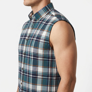 Chemises sans manches unisexes en flanelle à carreaux de coton épais, écologiques, pour hommes, style mode, vente chaude, luxe - Product Image 4
