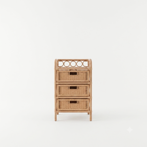 Table de chevet tressée en bois naturel 100% premium, style côtier, avec tiroirs, meuble de rangement, table d'appoint, mobilier de salon bohème - Product Image 1