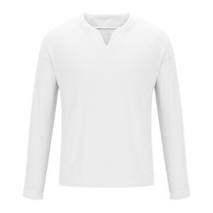 T-shirt en coton blanc à col en V pour homme, coupe classique, décontracté, tricoté, couleur unie - Product Image 1
