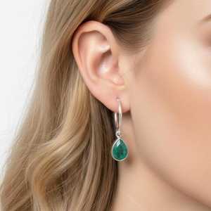 Pendientes de Plata de Ley 925 con Esmeralda en Forma de Gota, Joyería con Piedra de Nacimiento de Mayo, Regalo para Mujer, Boda, Exportación India - Product Image 6