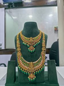 Parure de mariée en or massif 22 carats, style antique, avec long collier Rani Haar et pendentif Lakshmi, pour mariage indien - Product Image 3