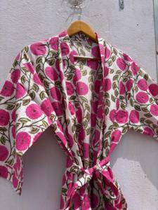 Peignoir Kimono en Coton Rose à Motifs Floraux pour Femme, Léger, Style Bohème, Robe de Chambre d'Été, Peignoir de Plage, Robe de Spa - Product Image 4