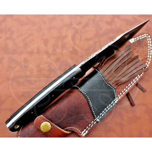 Couteau Bowie MORTAL SAGA en acier Damas forgé à la main, haute qualité, avec trou pour le pouce, manche en bois de rose, étui en cuir, design compact pour - Product Image 5