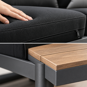Conjunto de Sofá Seccional Moderno en Forma de L <span class=keywords><strong>para</strong></span> Exteriores, Mesa de Centro con Aspecto de Madera de Teca, Respaldo Ajustable, Sofá de 3 Plazas + Chaise Longue - Product Image 3