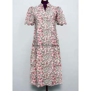 Nouvelle arrivée, robe mi-longue indienne style A, décontractée, pour soirée, robe d'été pour femme, une pièce, confortable au quotidien, 100% coton pur, imprimé floral Kangura - Product Image 3