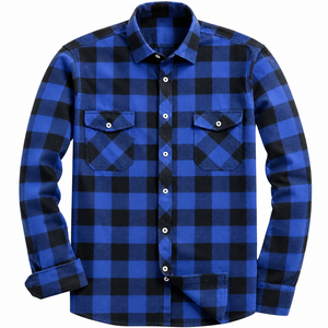 Chemise de travail en flanelle pour homme, 100% coton, durable, séchage rapide, respirante, manches longues, à carreaux, boutonnée, pour le travail en extérieur, le camping, les occasions décontractées - Product Image 1