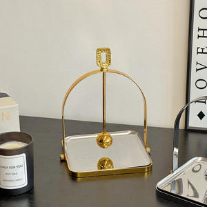 Glam Metal Napkin Holder With <b>Weighted</b> Arm Gold Square Tray Free <b>Standing</b> Tissue Dispenser Home Decor - Product Image 6