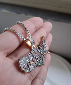 Custom Colorful USA Map Moissanite Pendant Necklace Gold Tone Ice Cubed Charm <b>Jewelry</b> Gift - Product Image 4