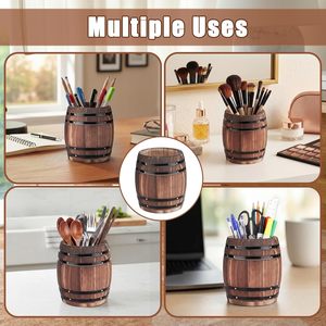 <b>Wine</b> Barrel Pen & Pencil Holders Accessories Wooden Desktop Pencil Holder <b>Containers</b> Farmhouse Stationery Organizer Stand - Product Image 2