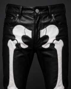 Pantalon en cuir noir pour homme, pantalon de motard avec motif os, pantalon de moto gothique, pantalon en cuir fait main - Product Image 5