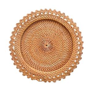 Set de table rond en rotin tressé avec bord torsadé, résistant à la chaleur, pour décoration de mariage et de salle à manger - Product Image 1